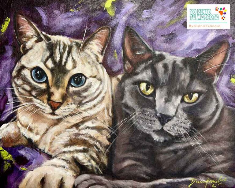Retrato personalizado de dos gatos pintado a mano por Diana Francia