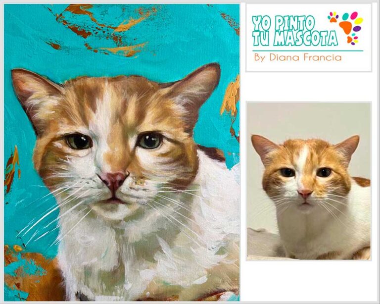 Retrato personalizado de gato de ojos verdes pintado a mano por Diana Francia